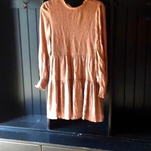 Blu pepper dress size L  tan color gathered elastic top ,long sleeve